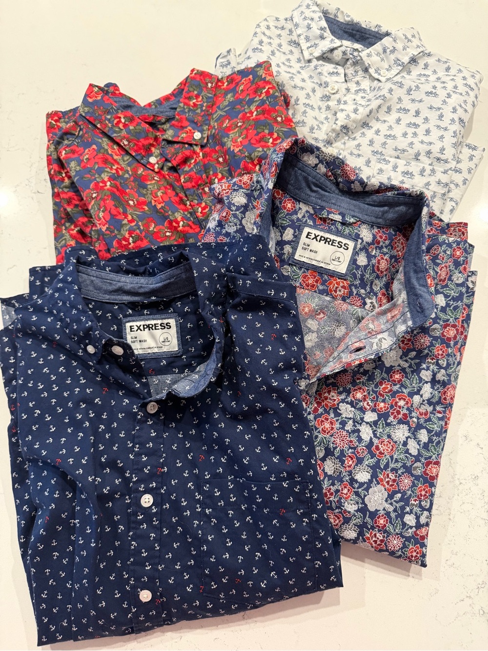 Express Men's Slim Mixed Floral & Anchor Button-Down Shirts - Navy, White, Red